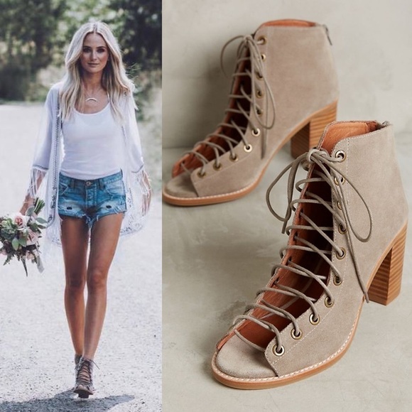 Jeffrey Campbell Taupe CORS Anthropologie Suede Leather PEEP TOE BOOTIES 6 - Picture 1 of 15